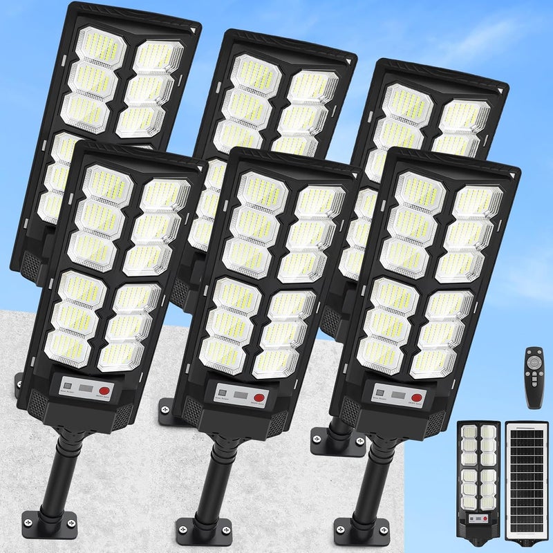 CNOIJUTS Solar Lights Outdoor Waterproof, 6500K 13000LM LED Dusk to Dawn Solar Street Light, Solar-Powered Flood Lights with Motion Sensor and Remote Control, Solares Parking Lot Light for Yard Walkway, 6-Pack - Image 1